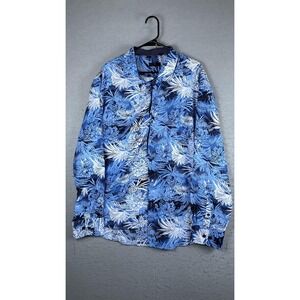 DC Collection Shirt Mens Big 3XL Blue Tropical Floral Long Sleeve Button Up